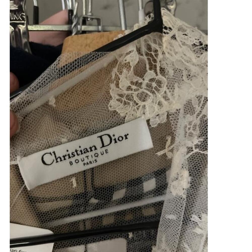 Christian Dior Vintage White Sheer Tie Neck Blouse Long Sleeve S - Picture 5 of 5